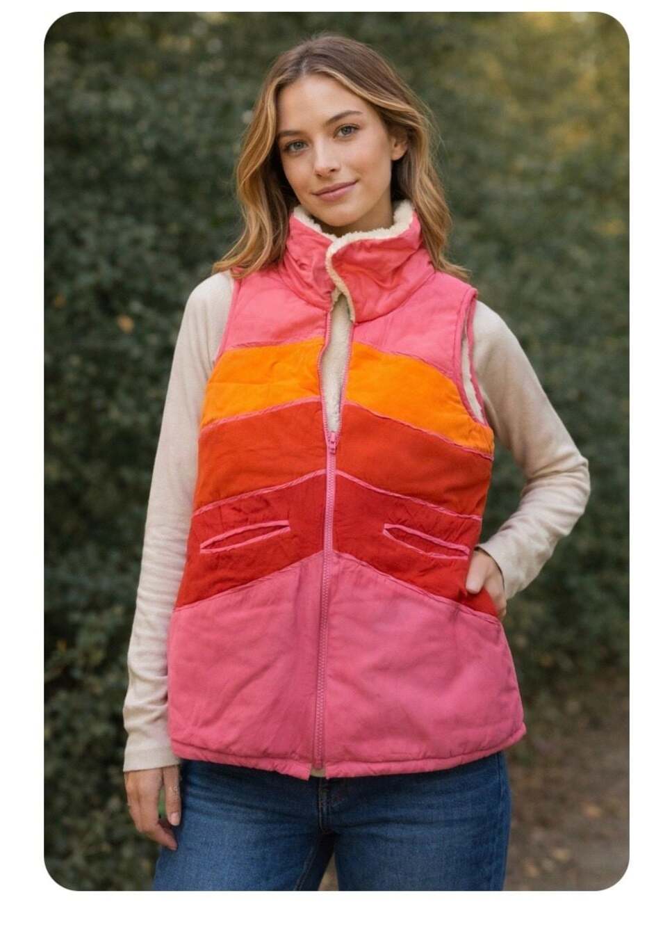 Judith March Women's Retro Colorblock Faux Fur Lined Puffer Vest